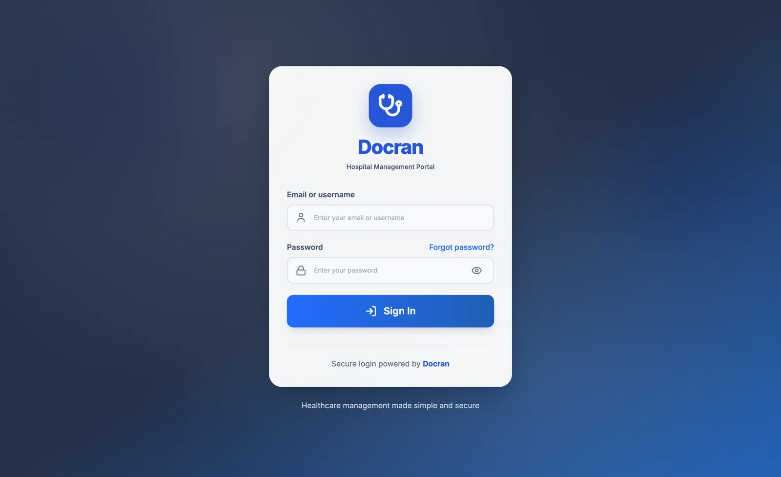Docran sign-in screen